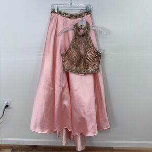 Rachel Allan Pink and Gold 2- Piece Prom Dress